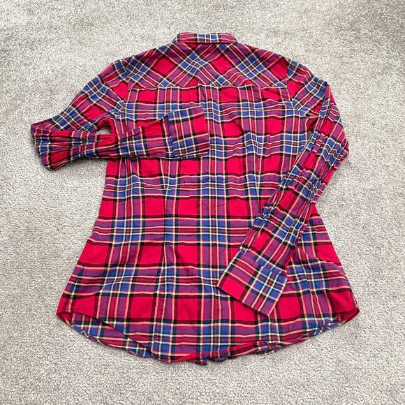 J.Crew Perfect Fit Shirt Women XXS Red Blue Plaid Button Down Long Sleeve Cotton - Picture 2 of 11
